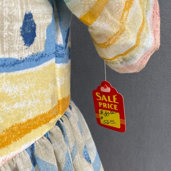 Vtg 80s 90s Two Potato Artsy A Line Midi Dress M Petite Sheer NOS Coastal Pastel - Picture 15 of 16